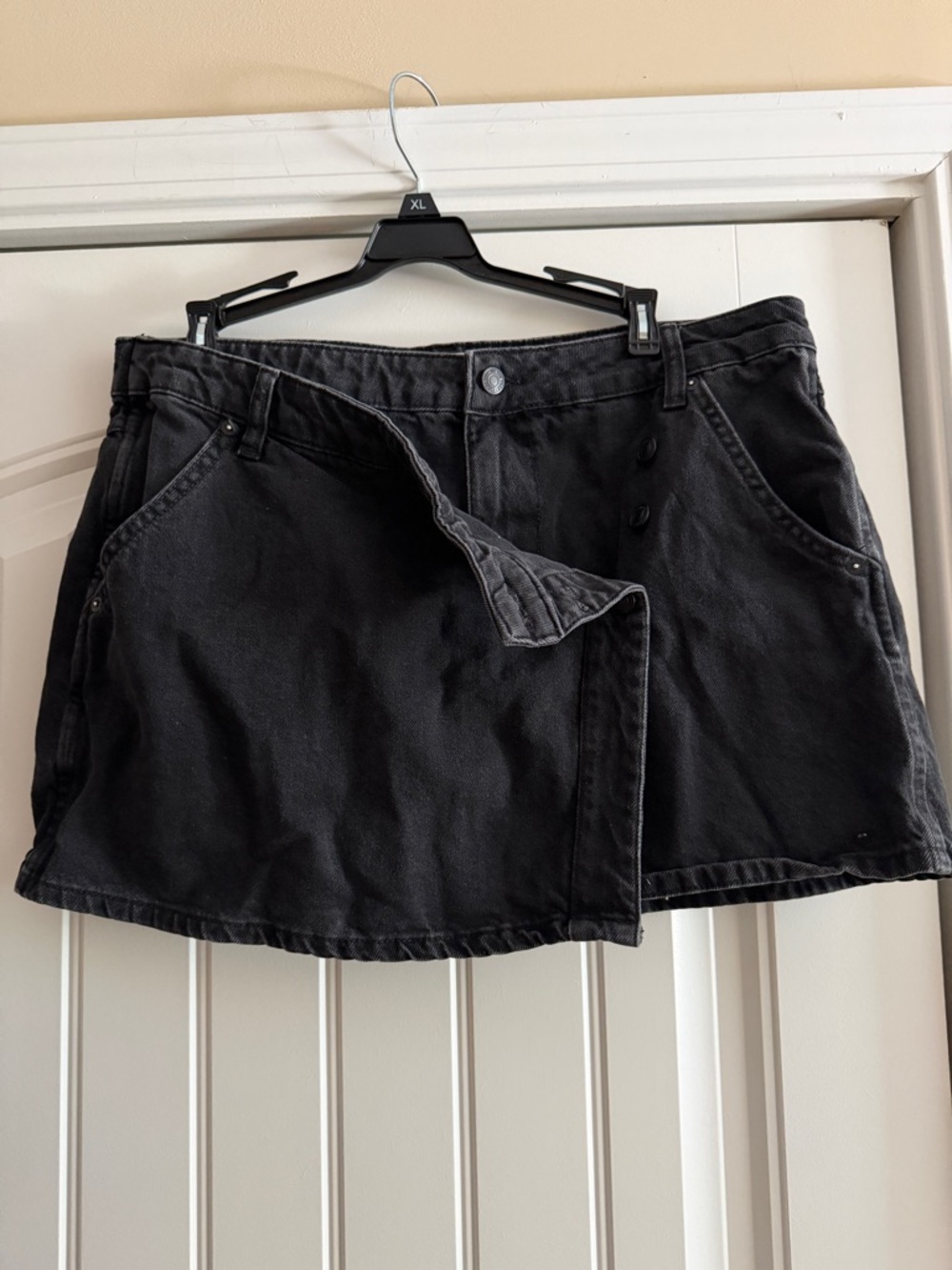 We The Free Black Denim Mini Skirt with Wrap Front